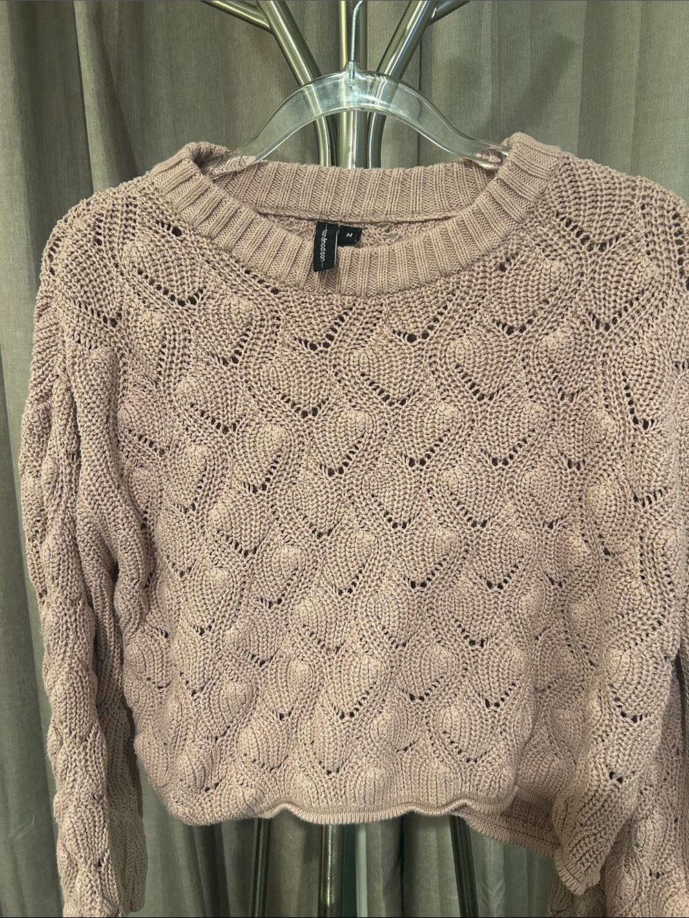 moon & madison Dusty Mauve Open-Stitch Crewneck Sweater - Picture 4 of 6